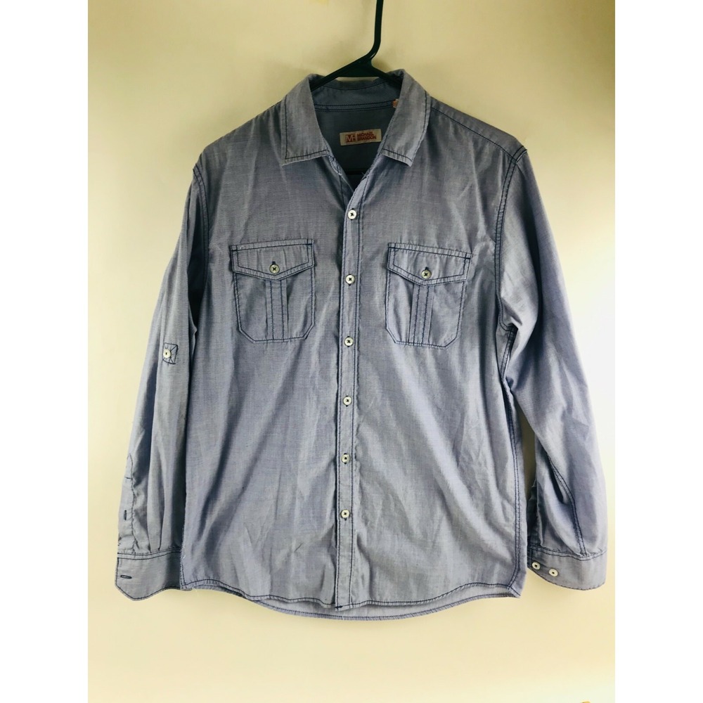 Michael Brandon Shirt Men's Size Small Solid Blue Button Up Collared Casual